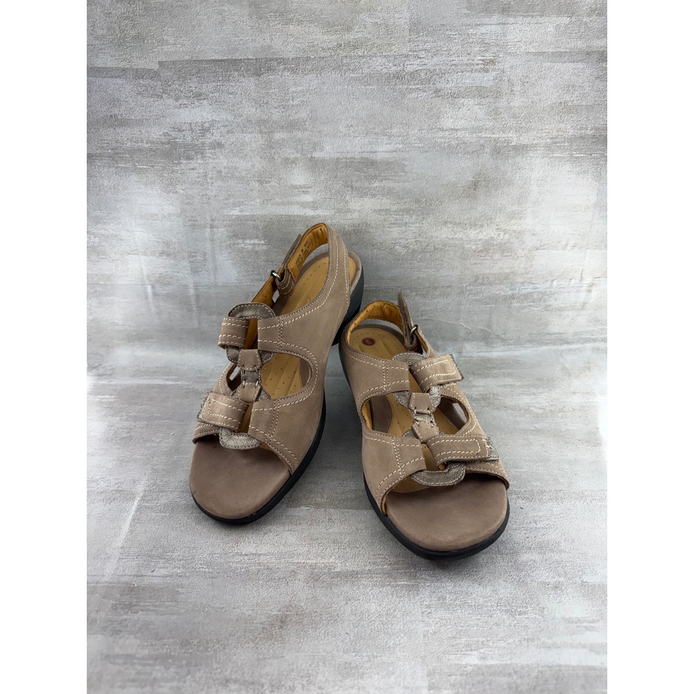 Clarks Unstructured Taupe Leather Strappy Walking Sandals Women Sz 8M 26068534